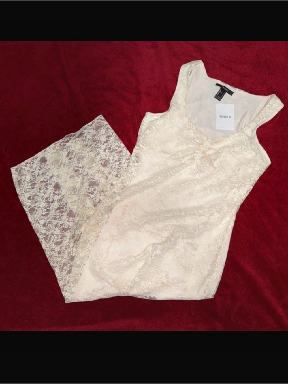 Forever 21 Cream Lace Slip Dress with Sheer Overlay
